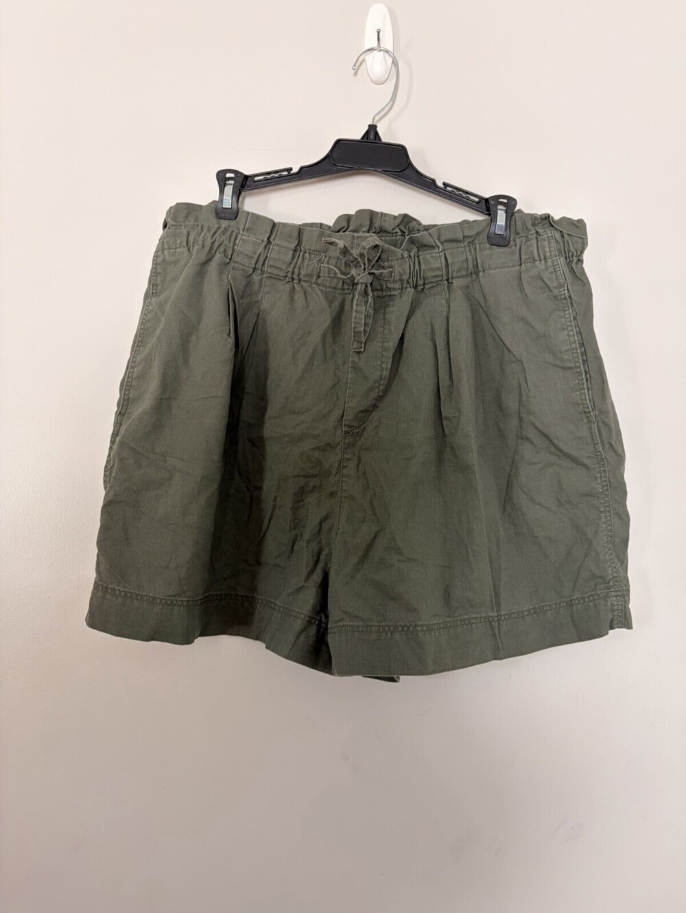 Uniqlo Cotton Linen Shorts Women's XL Elastic Paperbag Drawstring Green Summer